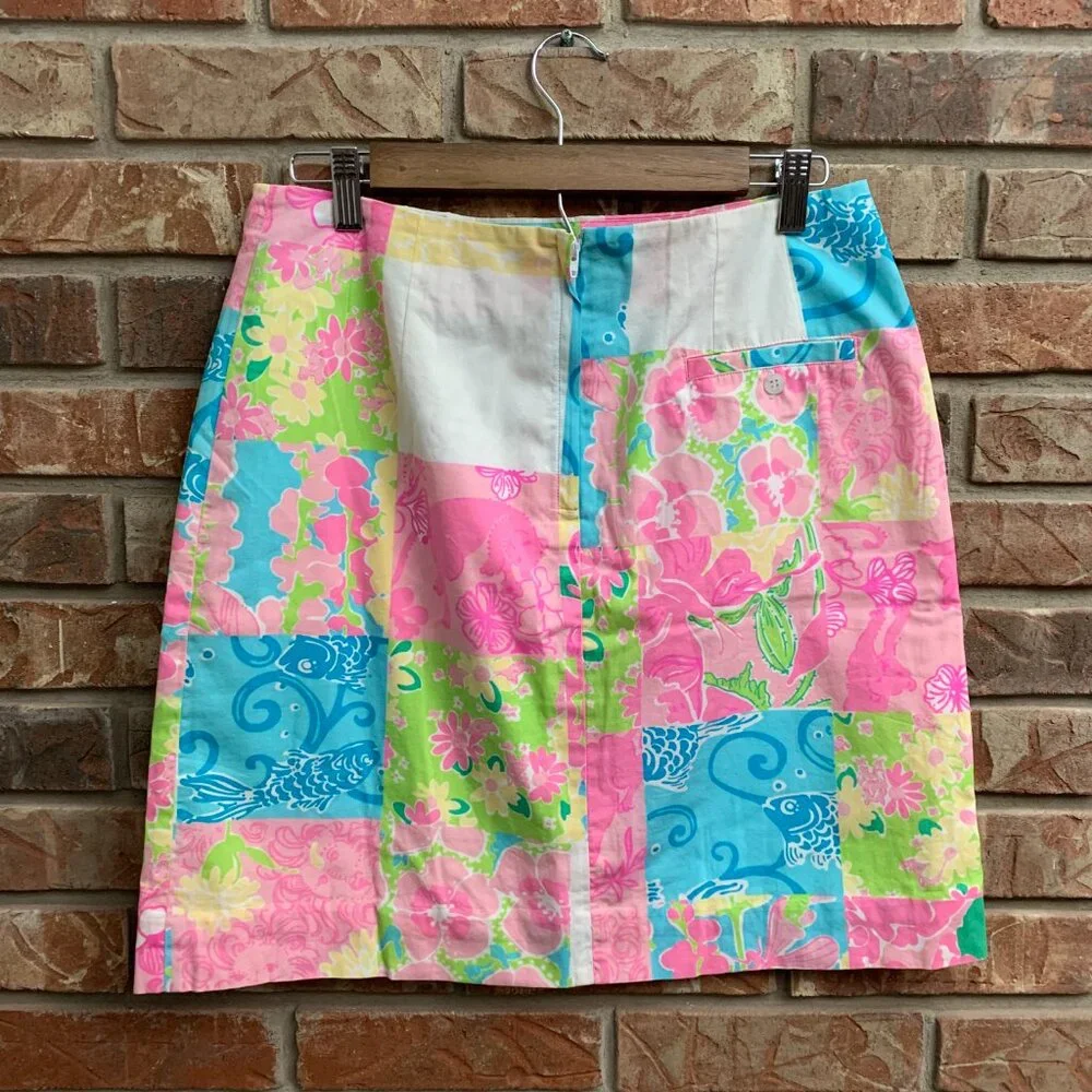 Lilly Pulitzer Patchwork Y2K Pink Yellow White Green Women's Size 10 Skirt GUC